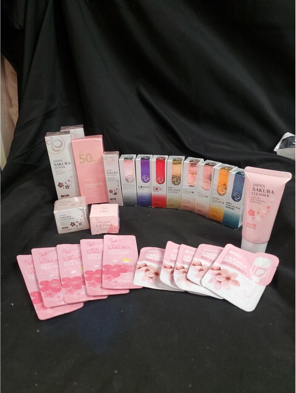 Lot 25 Pcs SAKURA Women's Beauty Gift Sets Skin Care Lotion Serum Mask And More
